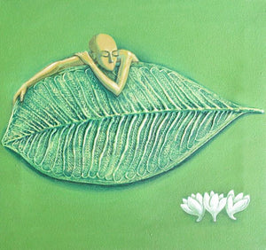 Figurative acrylic painting titled 'Three Flowers', 12x12 inches, by artist Virendra Chopde on Canvas
