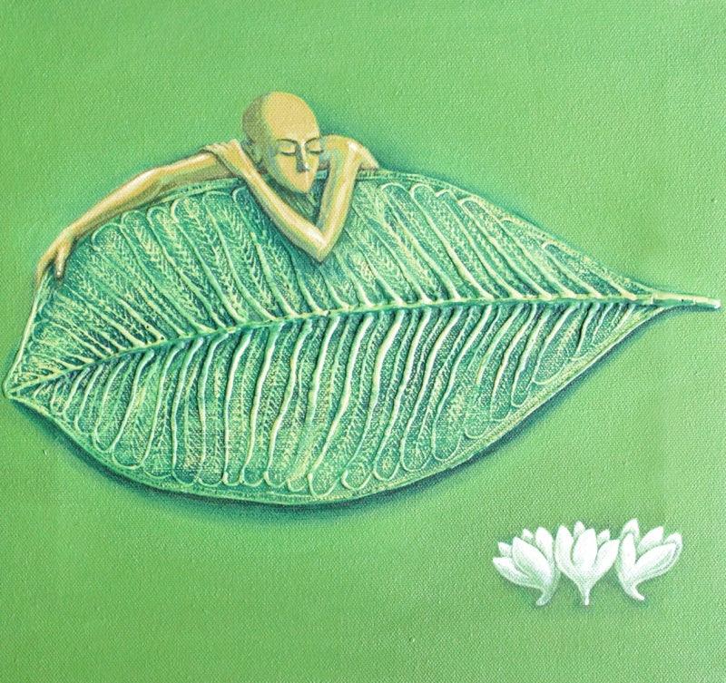 Figurative acrylic painting titled 'Three Flowers', 12x12 inches, by artist Virendra Chopde on Canvas