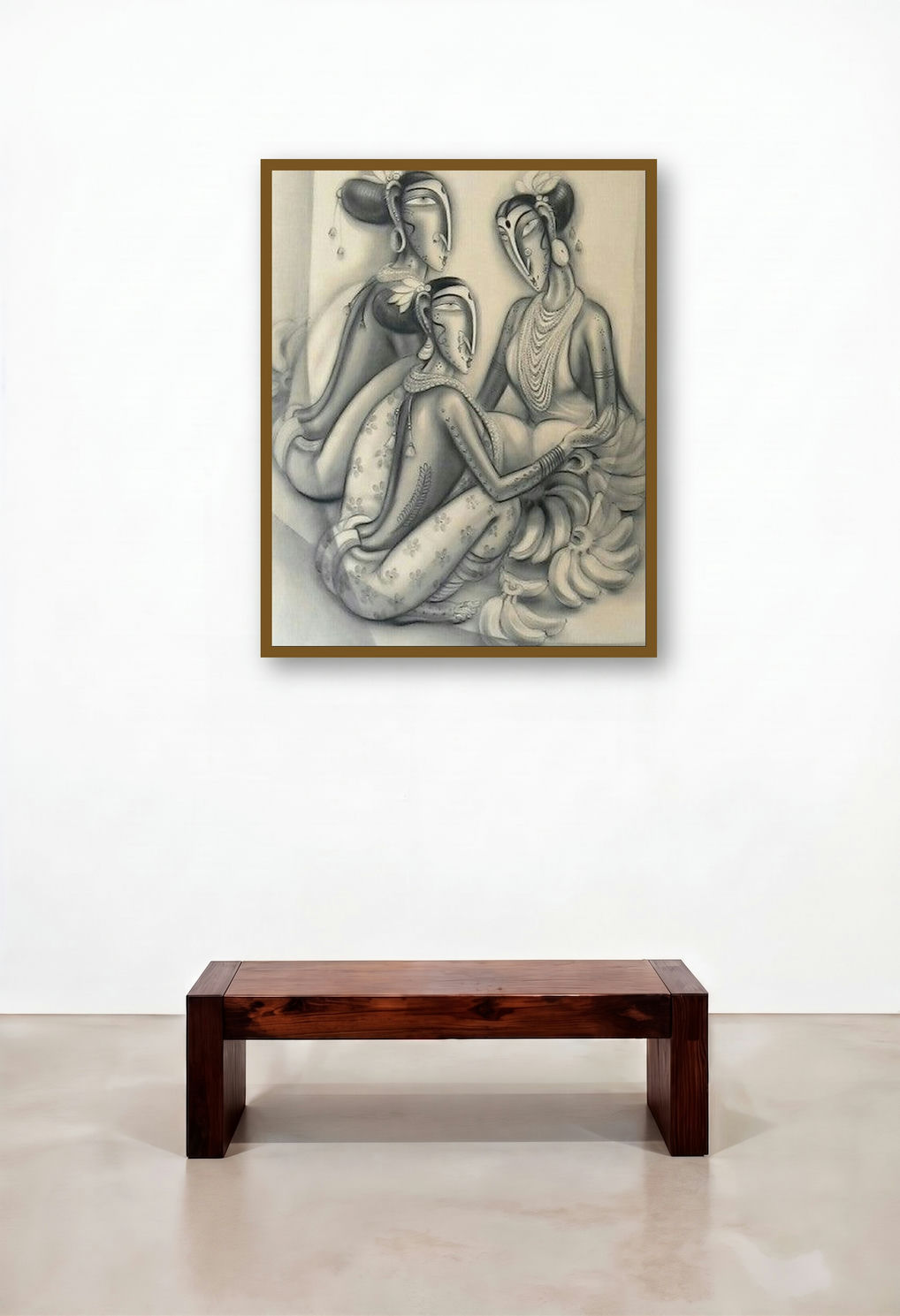 Three Women (A Bountiful Harvest) by artist Ramesh Pachpande displayed in a Classic Hotel Suite