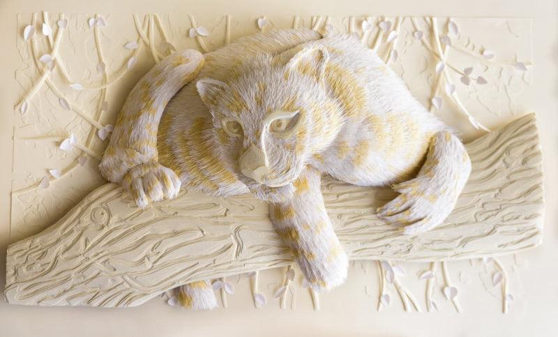 Animals sculpture titled 'Tiger', 14x26x3 inches, by artist Sangameshwar Allipuram on Archival Paper