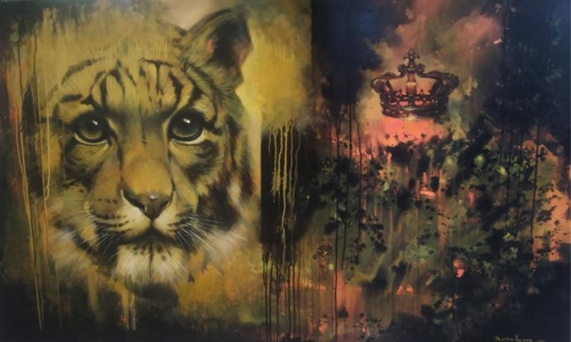 Animals acrylic painting titled 'Tiger', 30x60 inches, by artist Bappa Haldar on Canvas