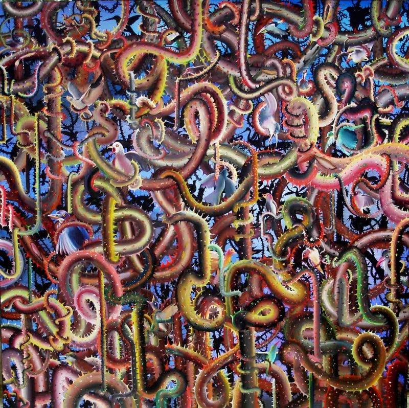 contemporary acrylic oil painting titled 'Trapped', 60x60 inches, by artist Bhagyanath C on Canvas