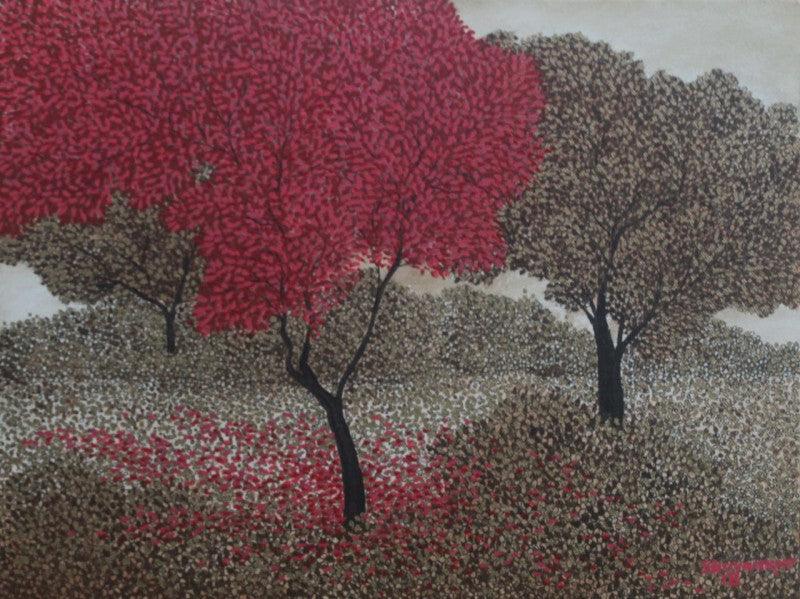 Nature acrylic painting titled 'Tree 1', 12x16 inches, by artist Shuvankar Maitra on Canvas