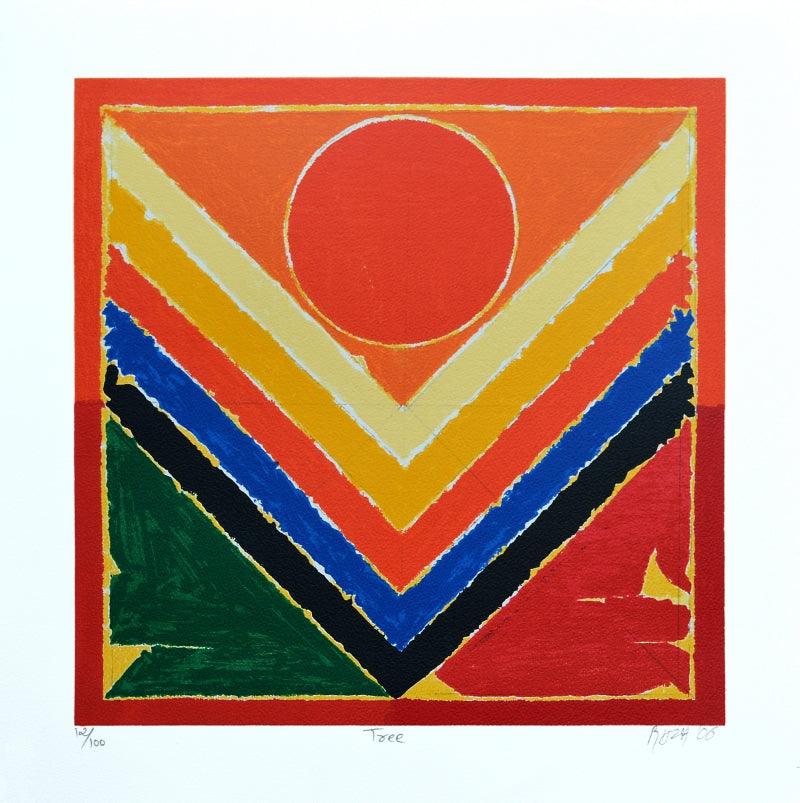 Abstract serigraphs painting titled 'Tree', 20x20 inches, by artist S. H. Raza on Paper