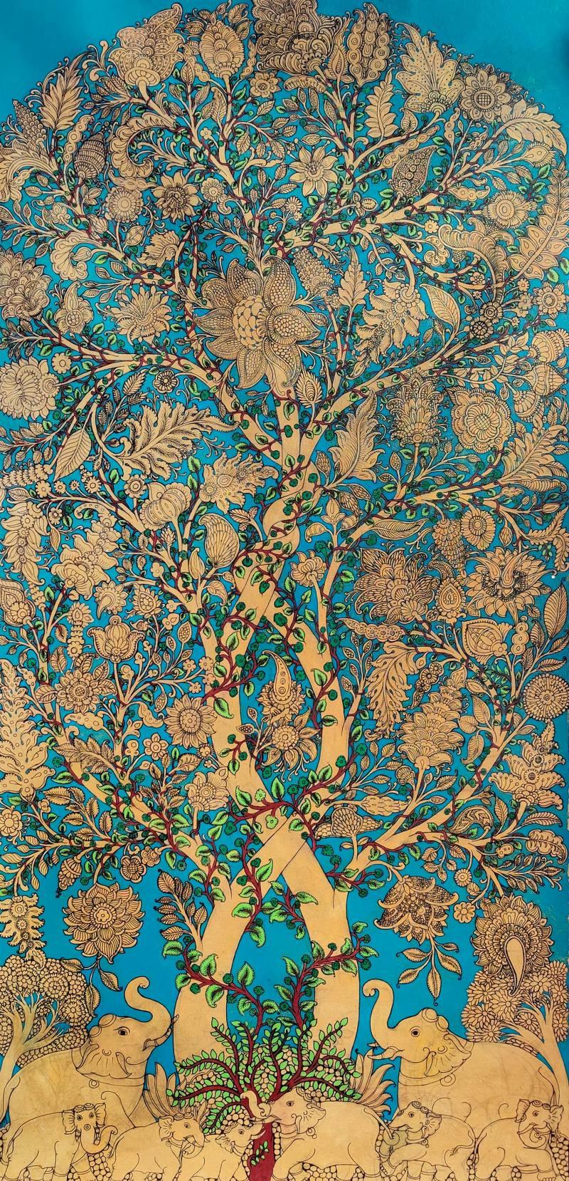 Nature acrylic painting titled 'Tree Of Life', 72x36 inches, by artist Harinath N on Canvas