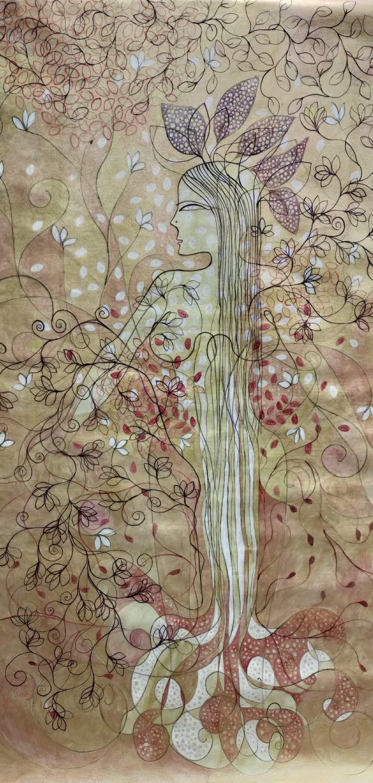 Figurative acrylic painting titled 'Tree Of Life', 60x30 inches, by artist Bhavana Sonawane on Canvas