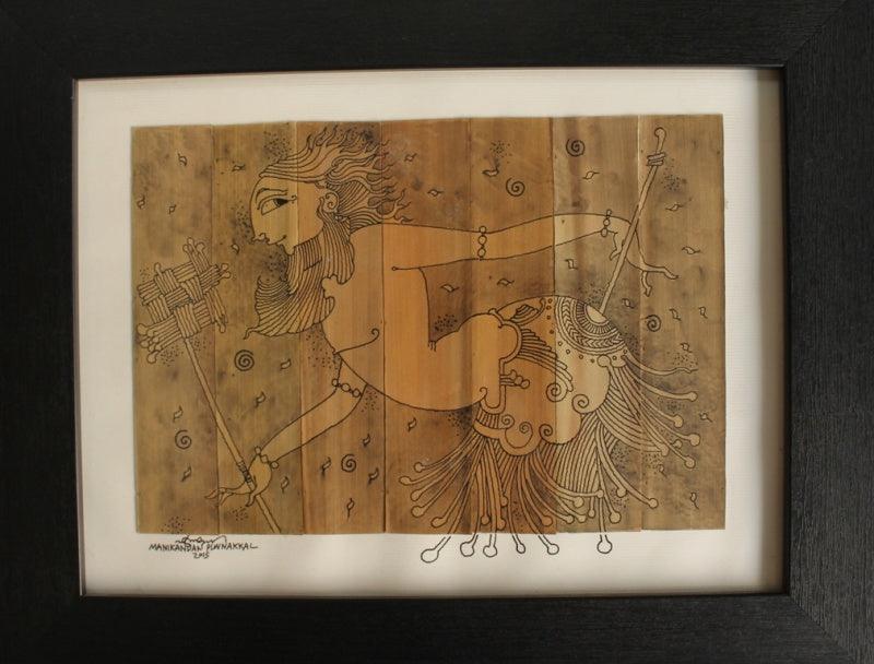 Figurative ink drawing titled 'Tribal', 29x33 inches, by artist Manikandan Punnakkal on Leaf