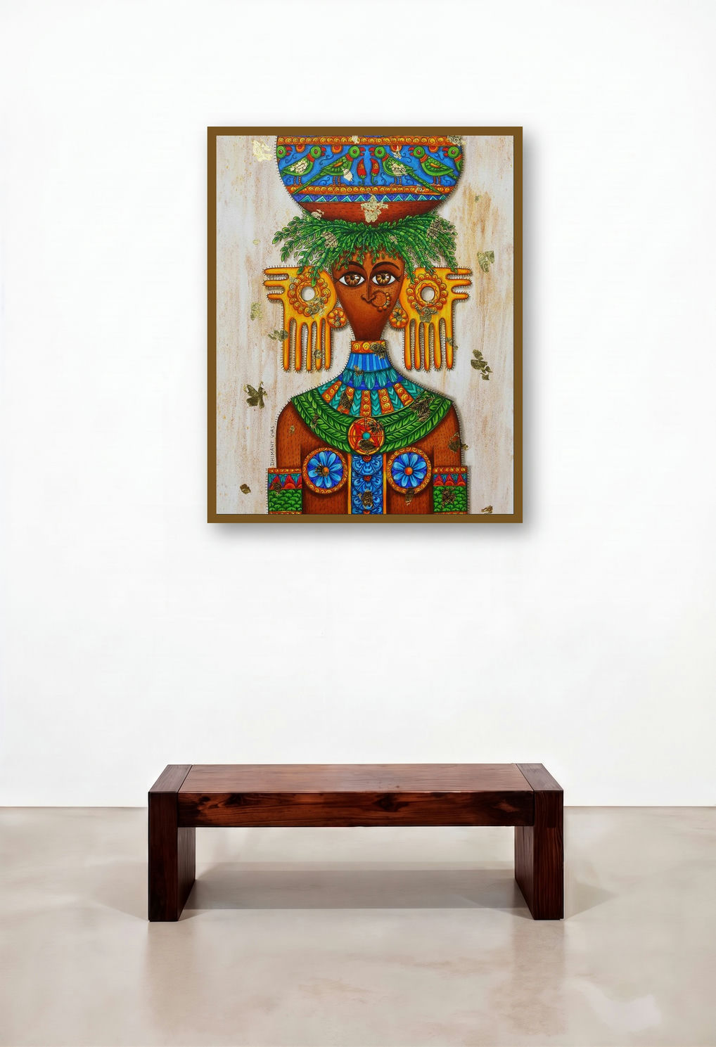 Tribal Beauty (Guardian of the Earth) by artist Dhimant Vyas displayed in a Eclectic Bedroom