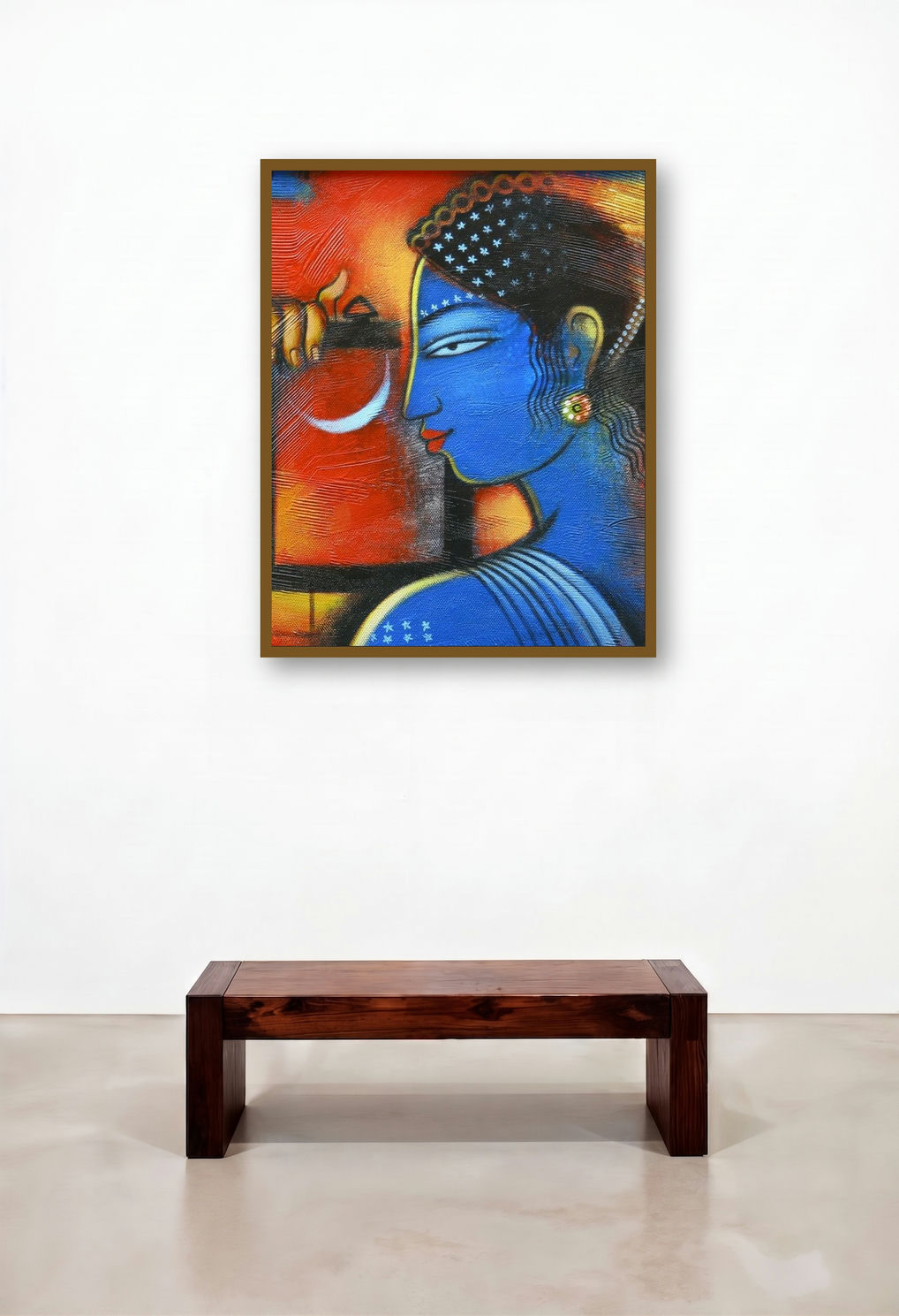 Tribal Lady 2 (Blue Goddess) by artist Balaji Ubale displayed in a Minimalist Family Room