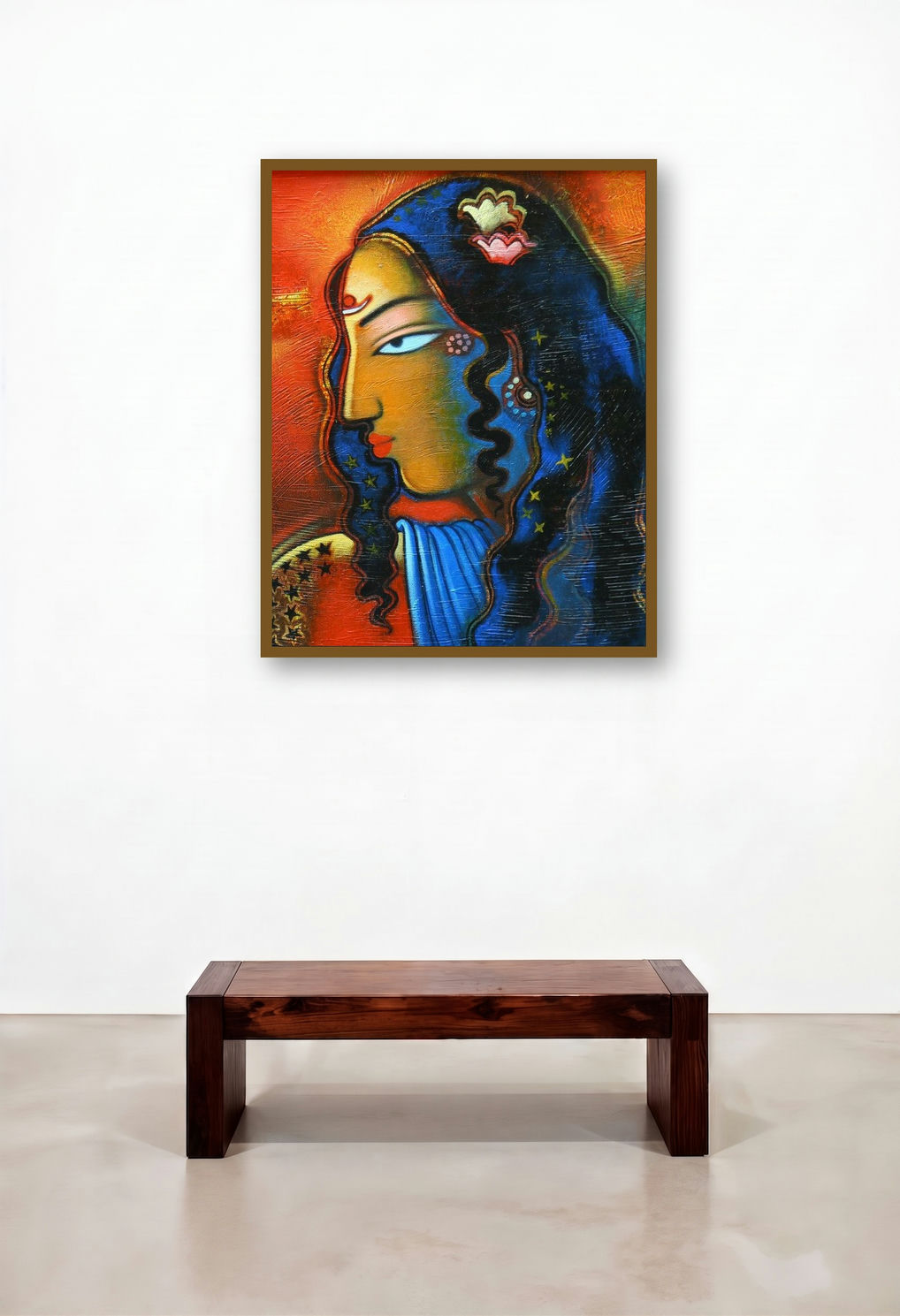 Tribal Lady 4 (Mystical Portrait) by artist Balaji Ubale displayed in a Traditional Reception Area