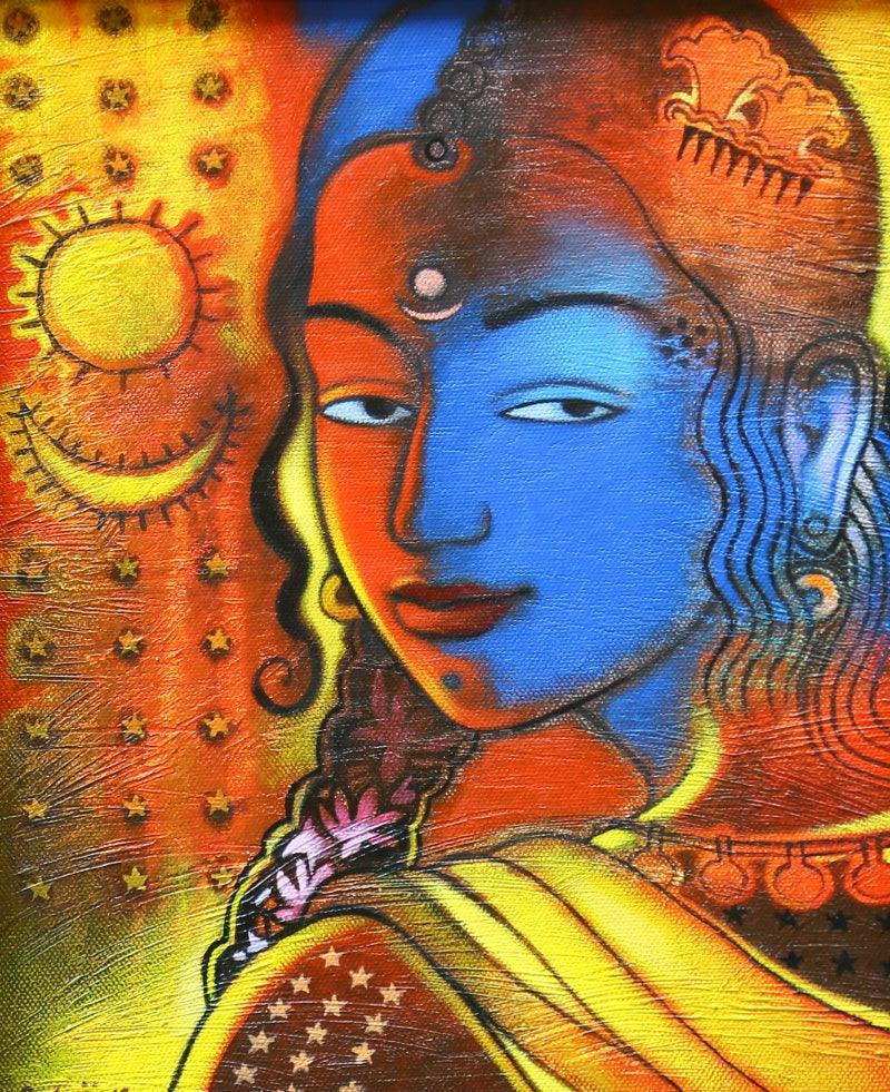 Figurative acrylic painting titled 'Tribal Lady 4', 12x10 inches, by artist Balaji Ubale on Canvas