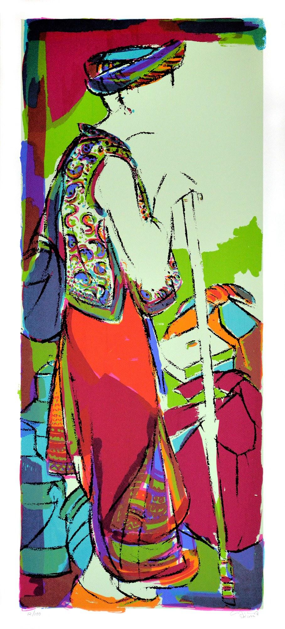 Figurative serigraphs painting titled 'Tribal Man', 45x20 inches, by artist Vrindavan Solanki on Paper