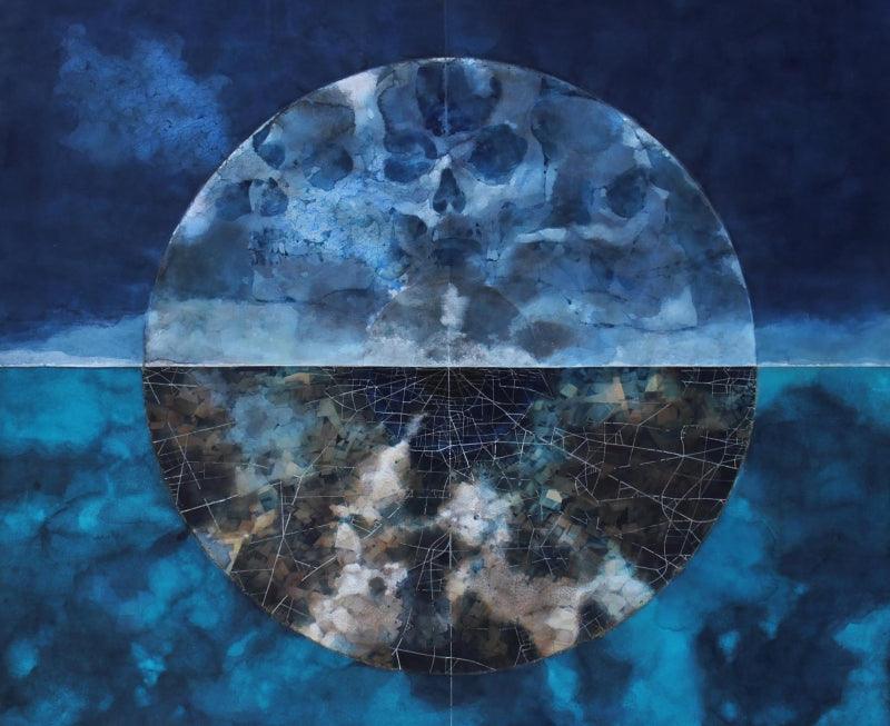 Abstract mixed media painting titled 'Trinity', 45x54 inches, by artist Sajal Sarkar on Paper