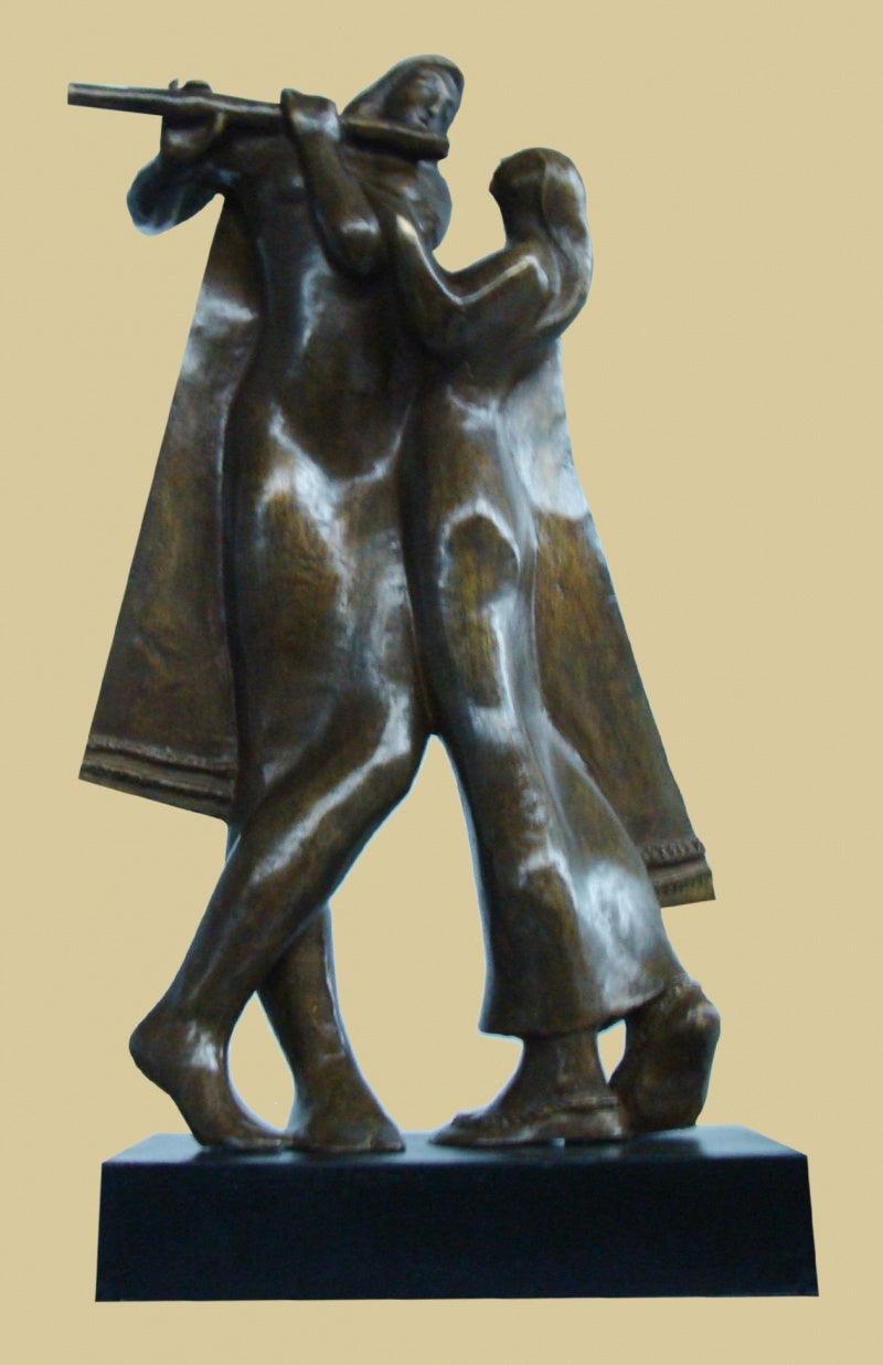 Figurative sculpture titled 'Tune Of Love', 20x20x4 inches, by artist Somnath Chakraborty on Bronze