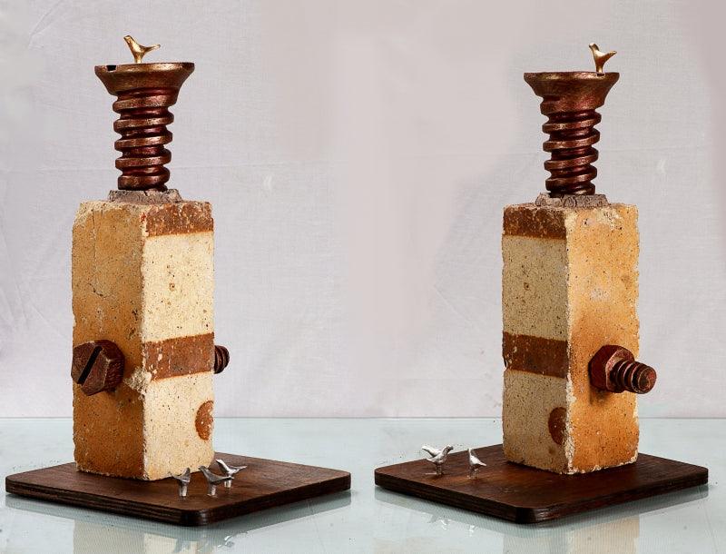 contemporary sculpture titled 'Tune The Time 2', 15x9x9 inches, by artist Gurucharan Singh on Mixedmedia