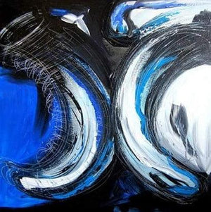 Twins (Blue Fusion) by Seema Kadam, Original Acrylic Abstract Painting on Canvas, Small Square Wall Art