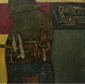 Figurative oil painting titled 'UNTITLED 1', 24x24 inches, by artist Umesh Bhoi on Canvas