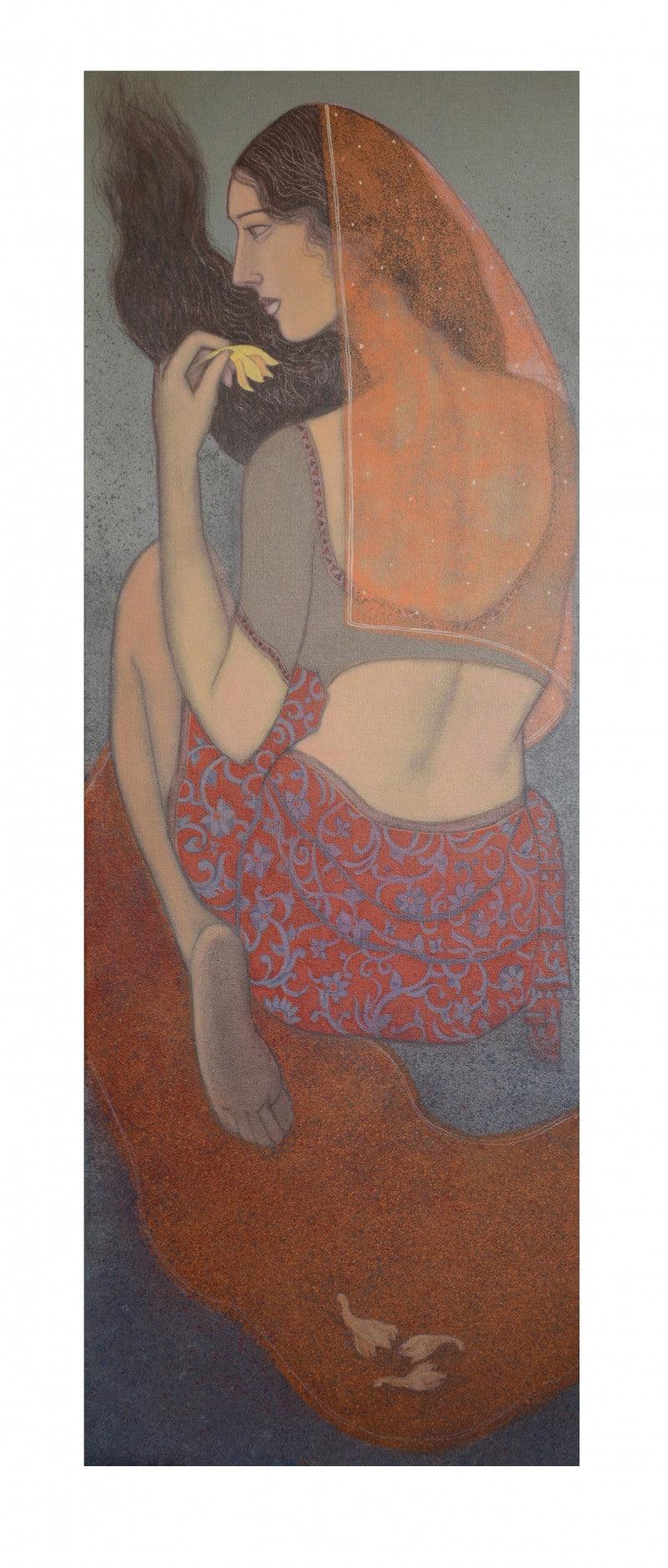 Figurative acrylic painting titled 'UNTITLED', 46x16 inches, by artist Bhakti Lad on Canvas