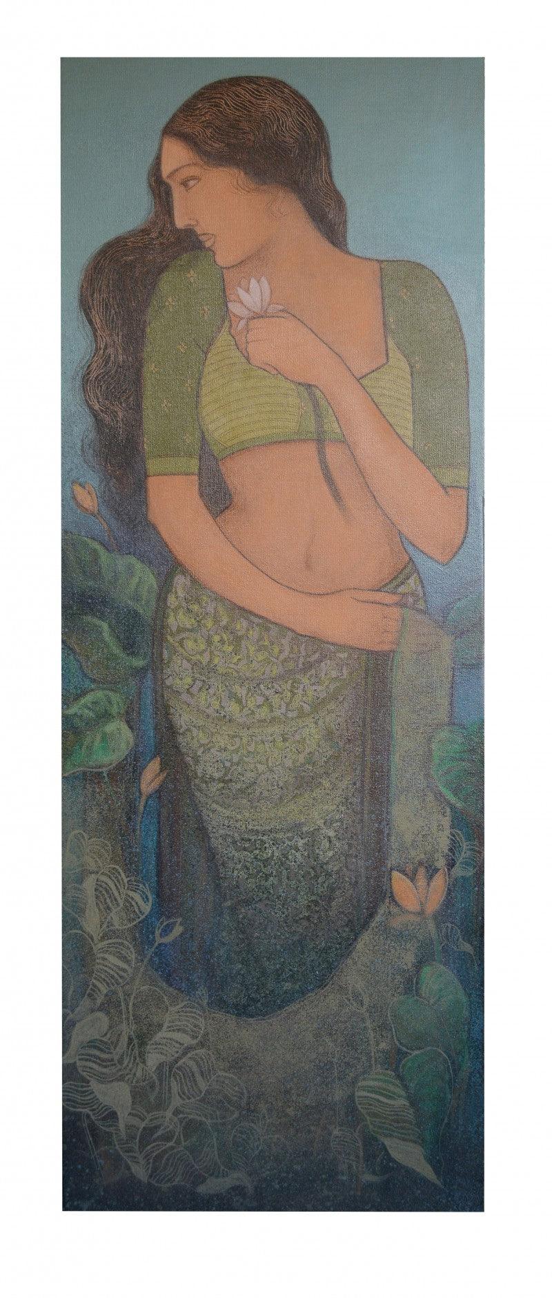 Figurative acrylic painting titled 'UNTITLED', 46x16 inches, by artist Bhakti Lad on Canvas