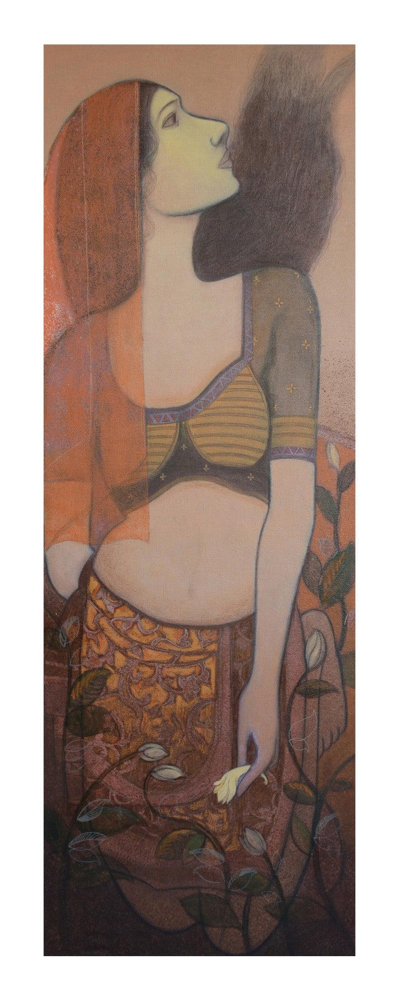 Figurative acrylic painting titled 'UNTITLED', 46x16 inches, by artist Bhakti Lad on Canvas