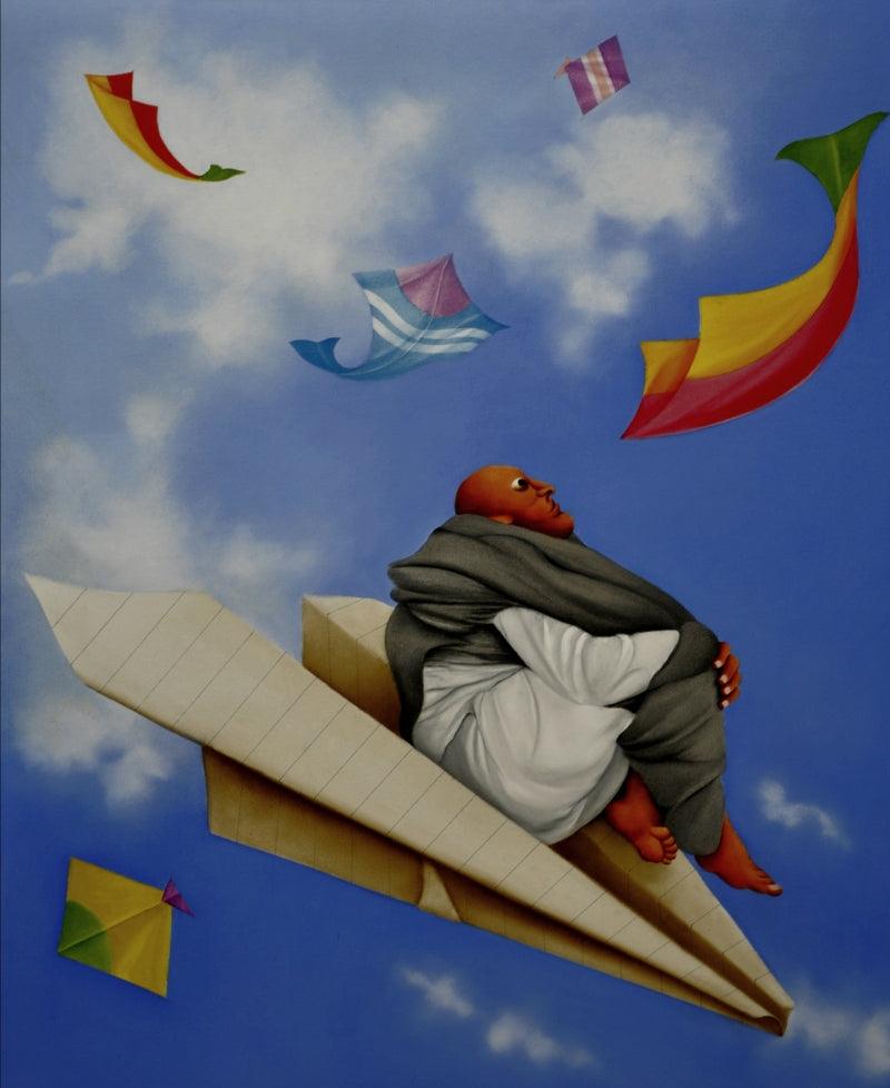 Figurative oil painting titled 'Udaan', 45x35 inches, by artist Abass Batliwala on Canvas