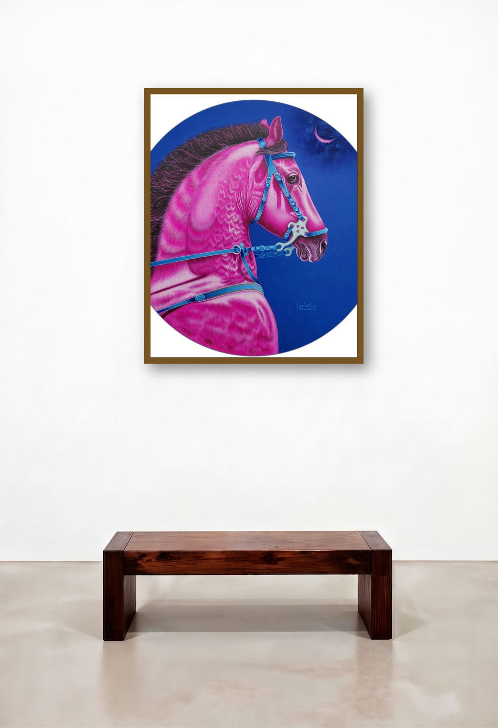 Unstoppable 5 (Pink Moon Rising) by artist Sanket Sawant displayed in a Mid-Century Modern Penthouse