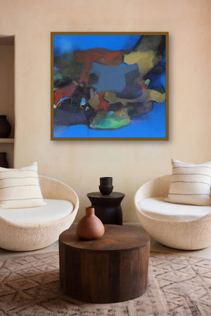 Untitled (Blue Symphony) by artist Ravindra Parkhi displayed in a Museum Style gallery