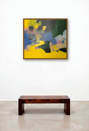 Untitled (Sunlit Fields) by artist Ravindra Parkhi displayed in a Modern Hotel Suite