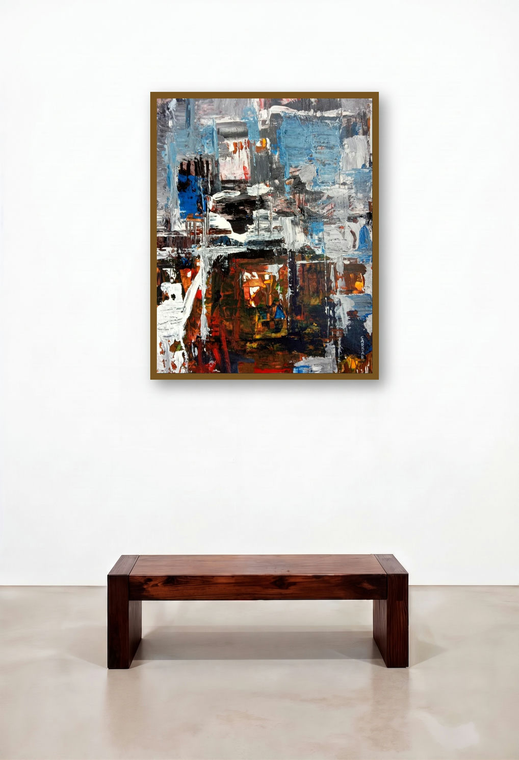 Untitle (Concrete Jungle) by artist Sardar Jadhav displayed in a Coastal Library