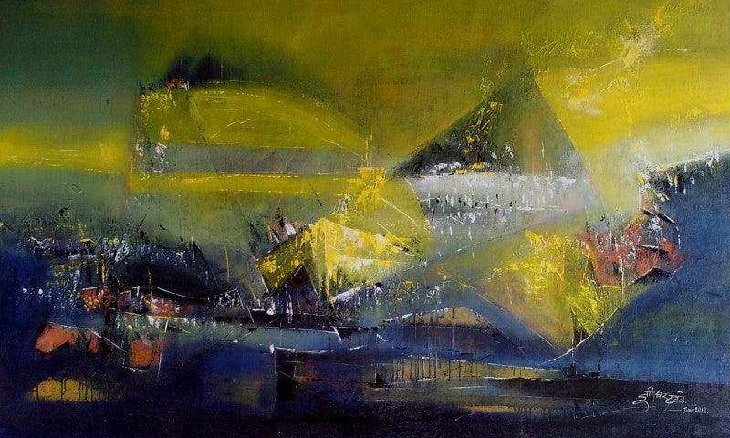 Abstract painting titled 'Untitle', 36x60 inches, by artist Dnyaneshwar Dhavale on canvas