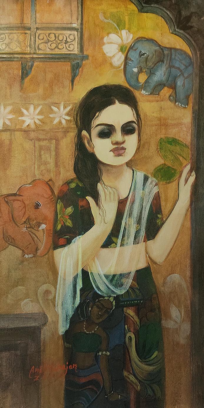 Figurative acrylic painting titled 'Untitled 01', 24x12 inches, by artist Anil Mahajan on Canvas