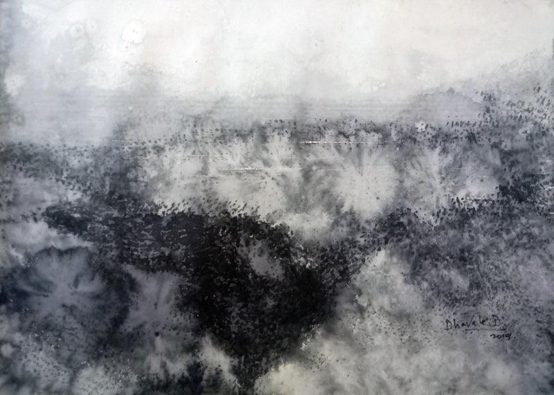 Abstract ink watercolor painting titled 'Untitled 02', 11x15 inches, by artist Dnyaneshwar Dhavale on Ink on Paper