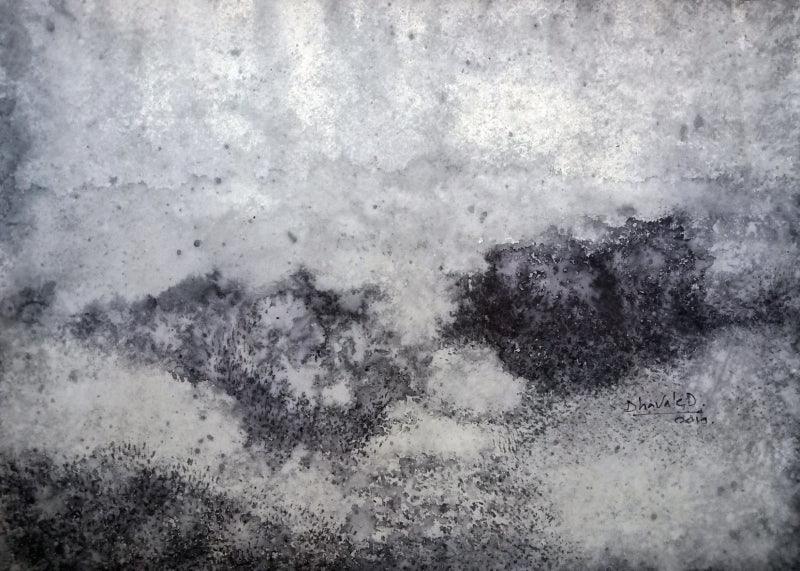 Abstract ink watercolor painting titled 'Untitled 06', 11x15 inches, by artist Dnyaneshwar Dhavale on Ink on Paper