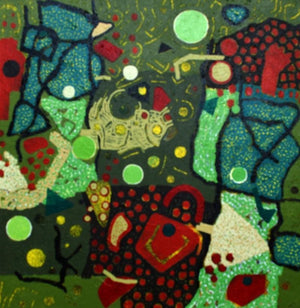 Abstract mixed media painting titled 'Untitled 1', 18x18 inches, by artist Pankaj Kumar Singh on Canvas