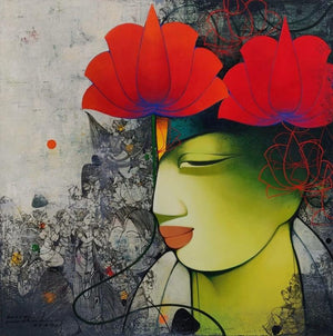 Figurative acrylic painting titled 'Untitled 1', 48x48 inches, by artist Anand Panchal on Canvas