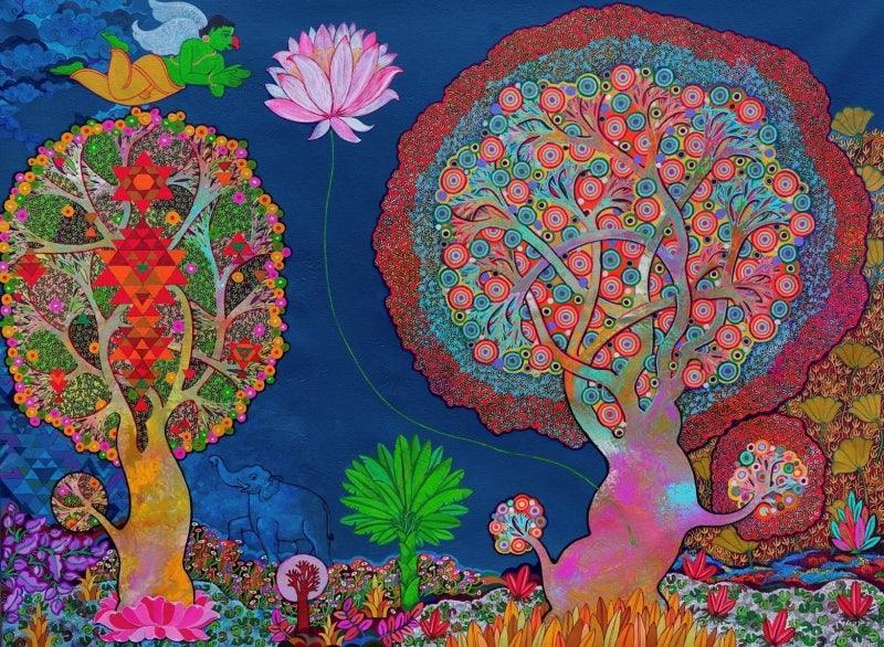 Nature acrylic painting titled 'Untitled 1', 36x48 inches, by artist Chandra Morkonda on Canvas