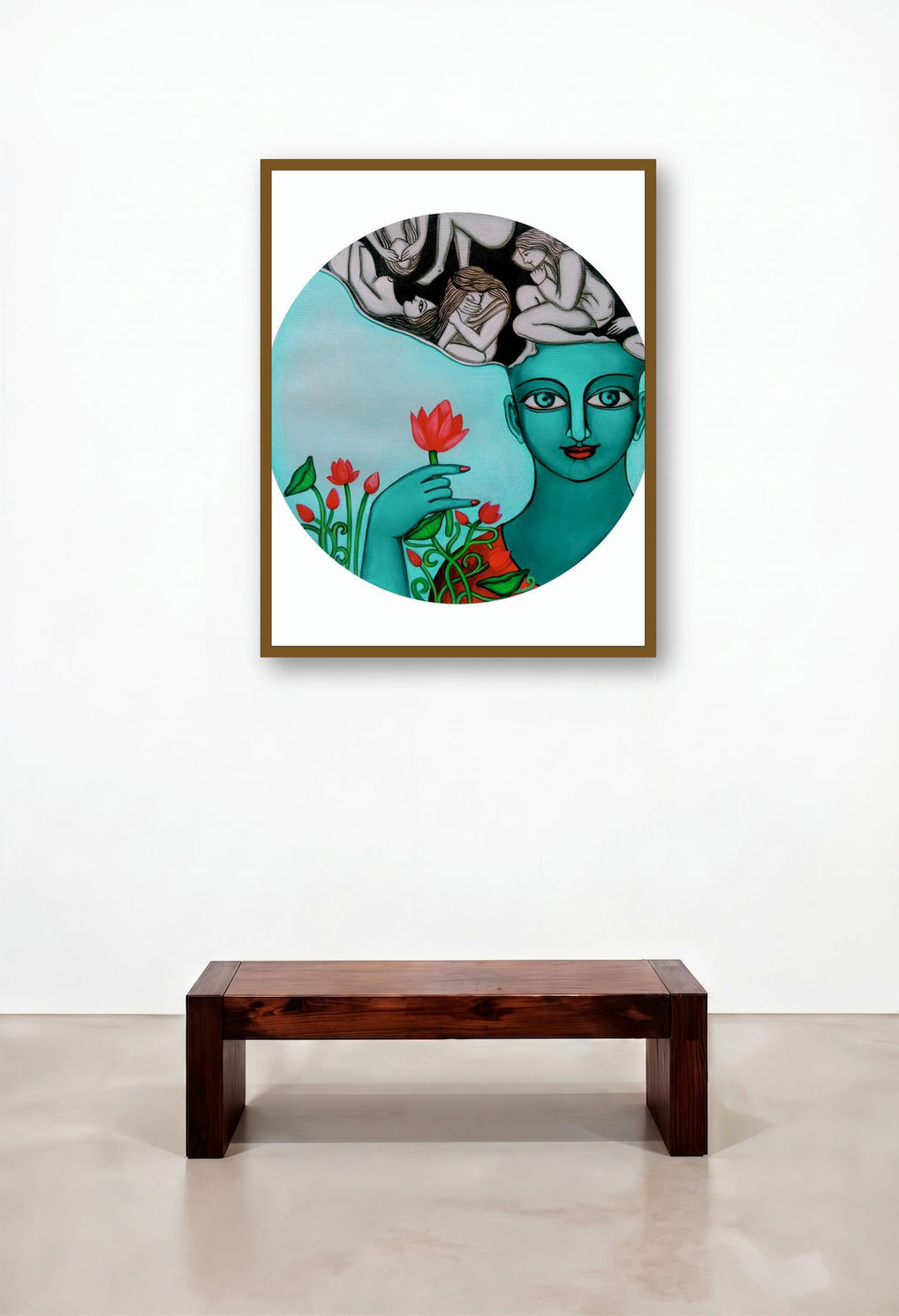 Untitled 1 (Lotus Dreams) by artist Meenakshi Jha Banerjee displayed in a Boutique Hotel Style Penthouse