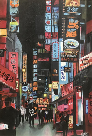 Untitled 1 (Cosmic Tapestry) by Priya Rajpal, Original Acrylic Cityscape Painting on Canvas, Small Vertical Wall Art