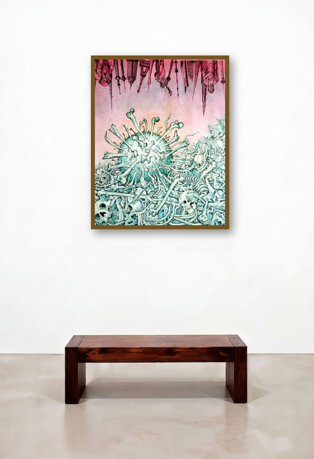 Untitled 1 (The Plague of the 21st Century) by artist Bahuleyan C B displayed in a Contemporary Luxury Executive Office