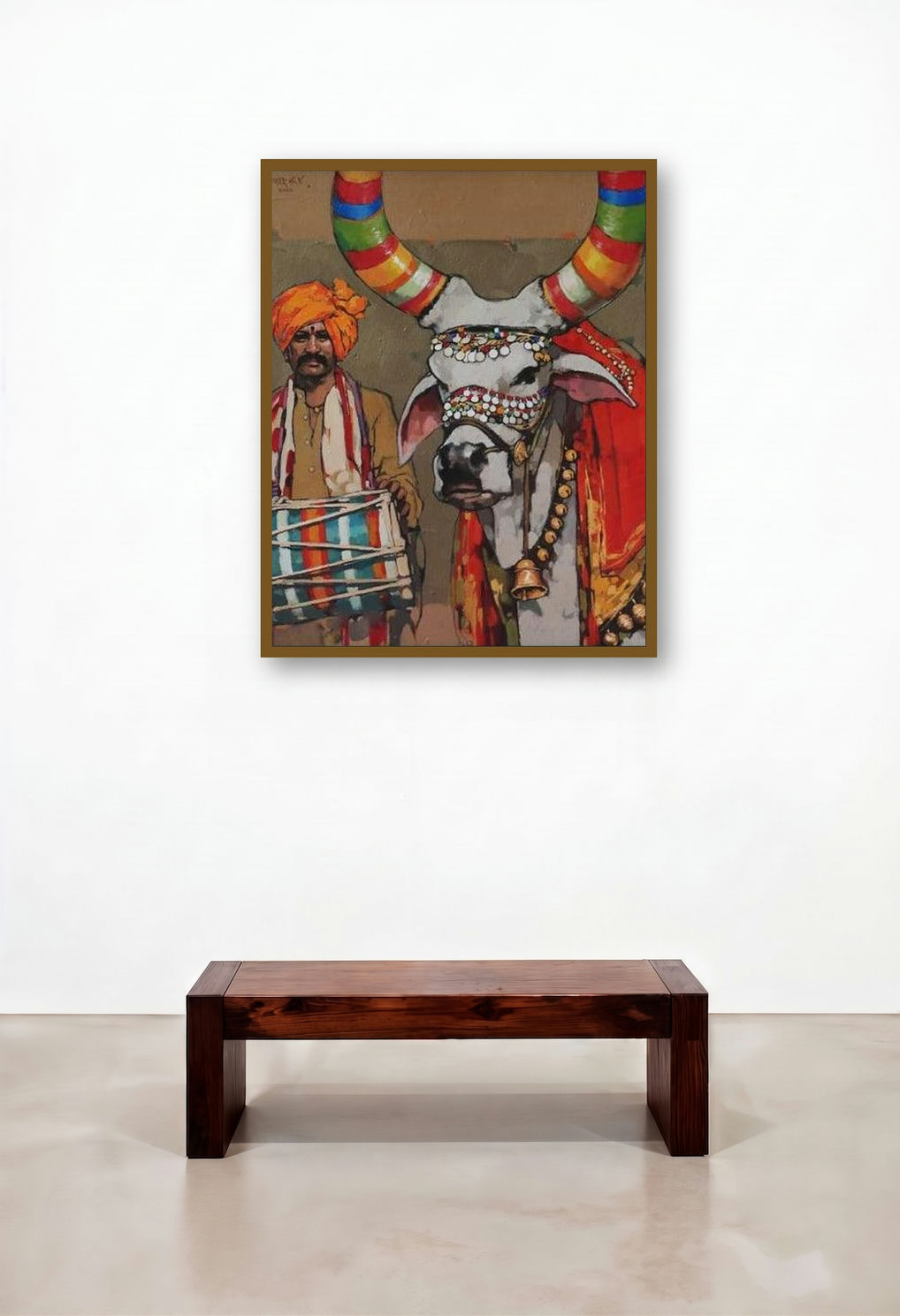 Untitled 1 (Majestic Bovine) by artist Satyajeet Varekar displayed in a Industrial Hotel Suite