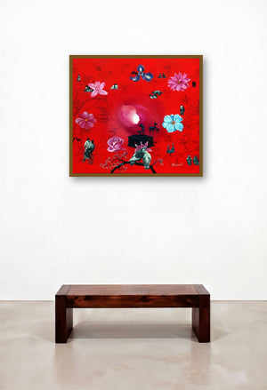 Untitled 1 (Crimson Embrace) by artist Rawindra Das displayed in a Urban Loft Foyer