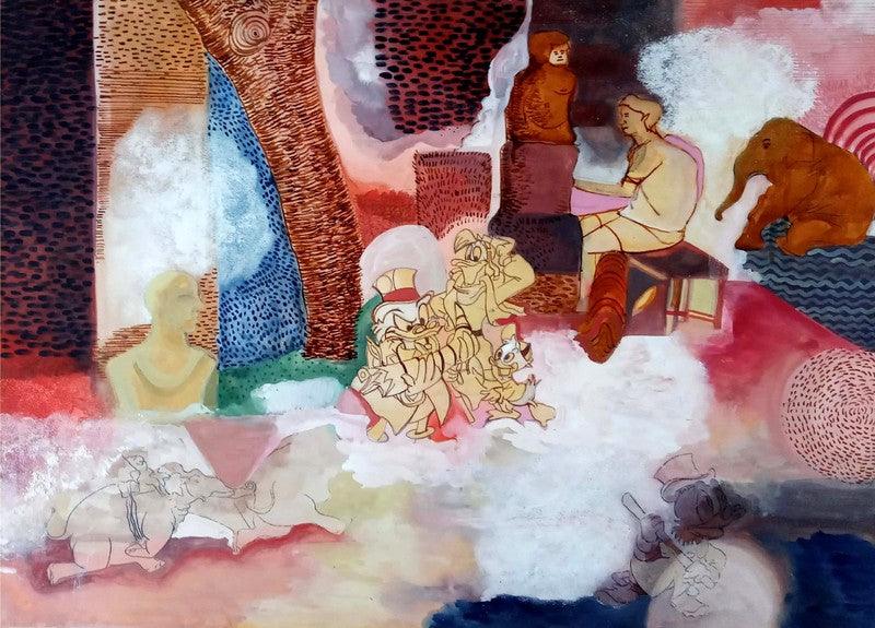 Figurative mixed media painting titled 'Untitled 1', 24x30 inches, by artist Krishnal Fulwala on Paper