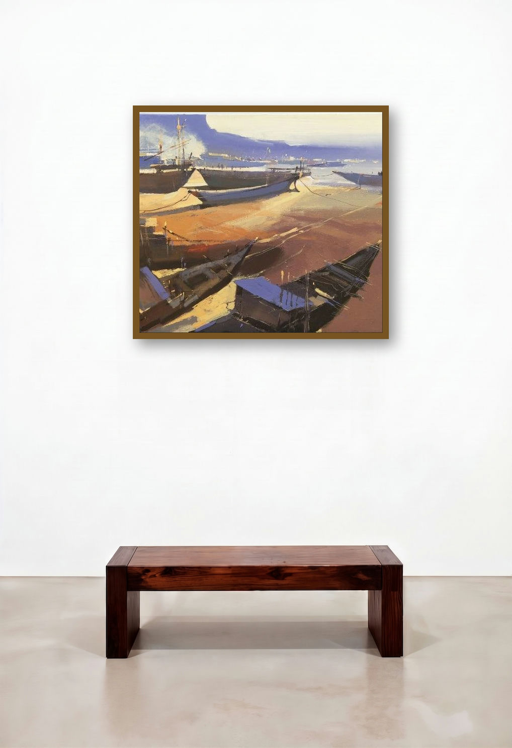 Untitled 1 (Tranquil Shores) by artist Hari Dhongade displayed in a Rustic Dining Room