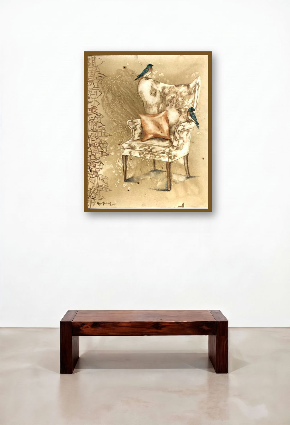 Untitled 1 (A Moment of Tranquility) by artist Afza Tamkanat displayed in a Japandi Foyer