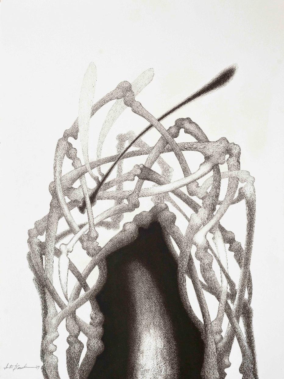 contemporary pen ink drawing titled 'Untitled 1', 30x22 inches, by artist Atin Basak on Paper