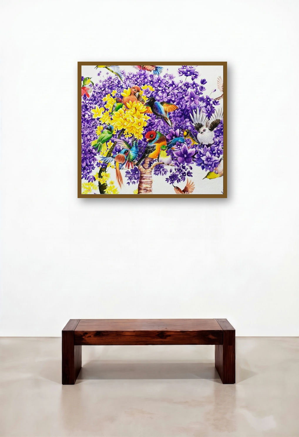 Untitled 1 (Bird Paradise) by artist Bikash Pradhan displayed in a Art Deco Living Room