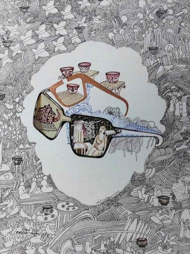 contemporary mixed media drawing titled 'Untitled 1', 14x10 inches, by artist Avijit Mukherjee on Paper