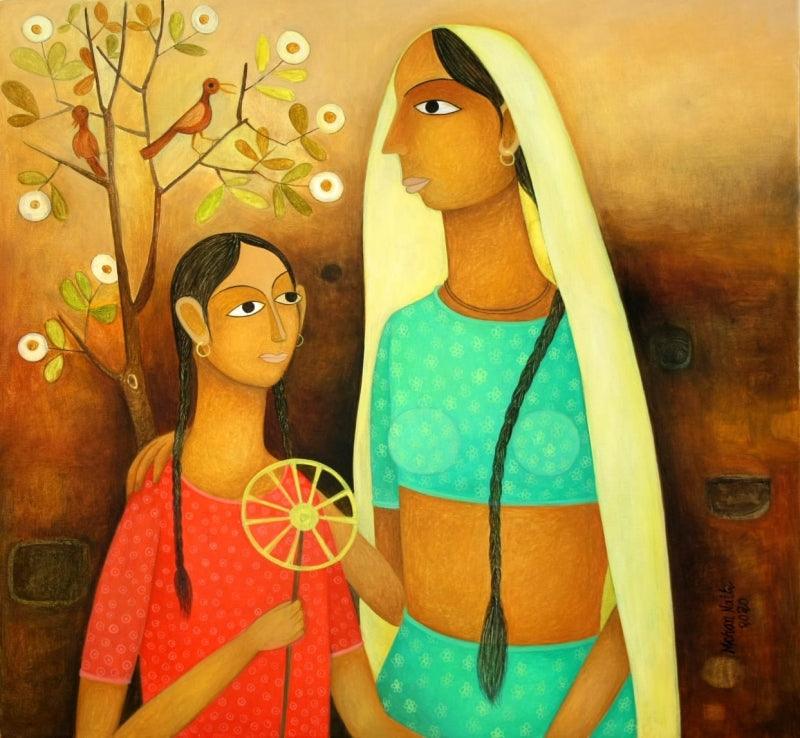 Figurative oil painting titled 'Untitled 1', 22x22 inches, by artist Mohan Naik on Canvas