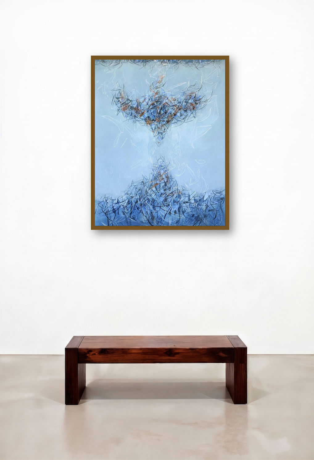 Untitled 1 (Celestial Dance) by artist Ashok Hinge displayed in a Boutique Hotel Style Lounge