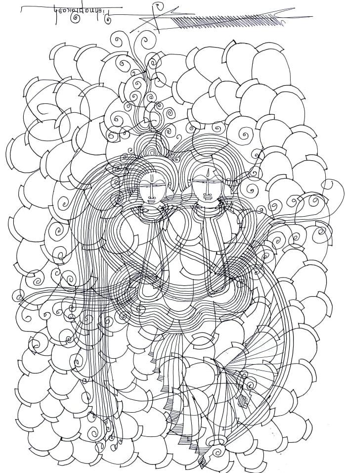 Religious mixed media drawing titled 'Untitled 1', 17x12 inches, by artist Krishnaprakash Vasant Martand on Canson Paper